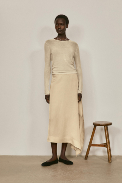 Massimo Dutti Шелковый топ с длинными рукавами - Limited Edition, светло-бежевый