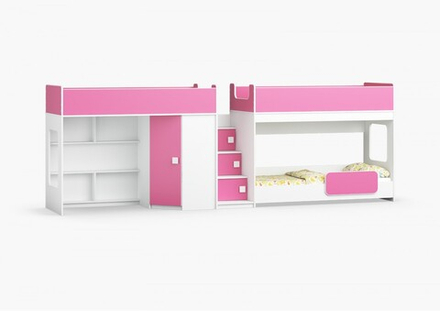 Трехъярусная кровать КарИВи Л-43.2.5 Белый  Розовый