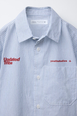 ZARA РУБАШКА В ПОЛОСКУ С НАДПИСЬЮ, ПОЛОСКИ