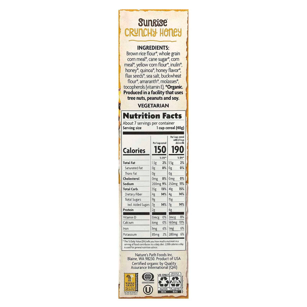 Nature's Path, Хрустящие медовые хлопья Organic Sunrise®, 300 г (10,6 унции)