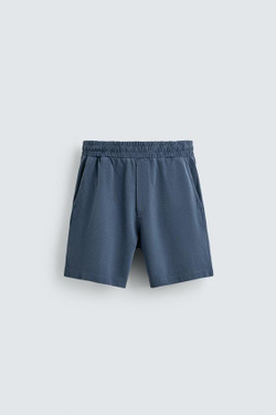 ZARA ШОРТЫ ИЗ ХЛОПКОВОГО ПИКЕ REGULAR FIT С ЭФФЕКТОМ ПОТЕРТОСТИ, СИНИЙ