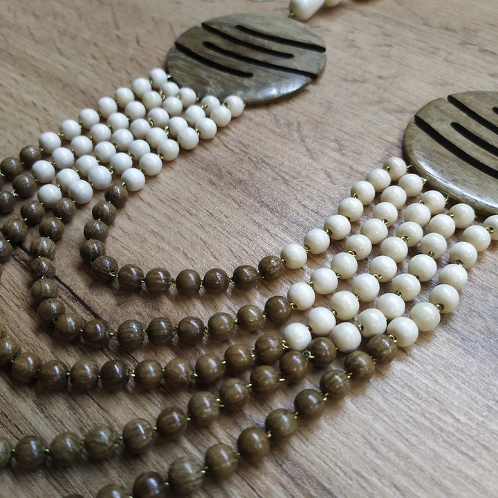 Колье Марта, дерево, цвет коричневый, молочный, 70 см