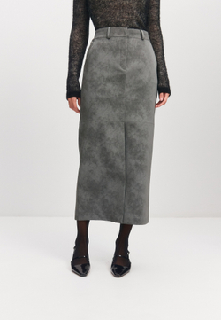 Фактурная юбка миди из экокожи