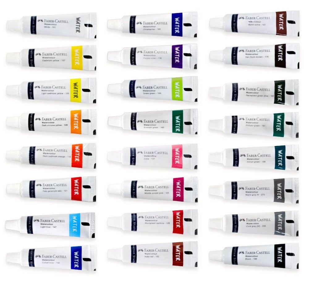 Акварель художественная Faber-Castell "Watercolours", 24цв., 9мл, туба, картон. упаковка