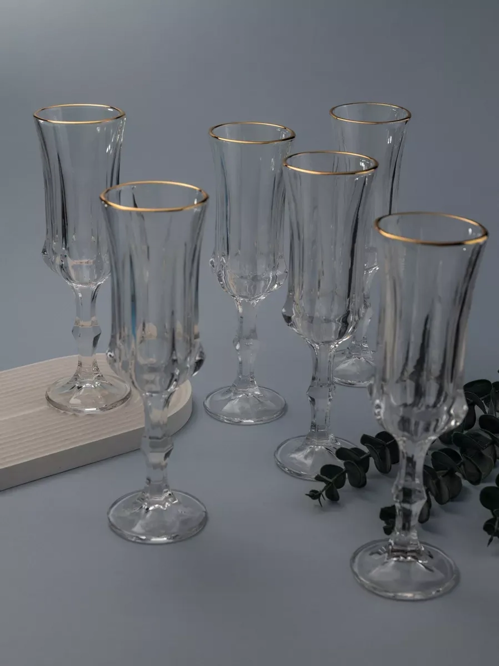 Набор бокалов для шампанского, 160 мл. 6 шт, с золотом