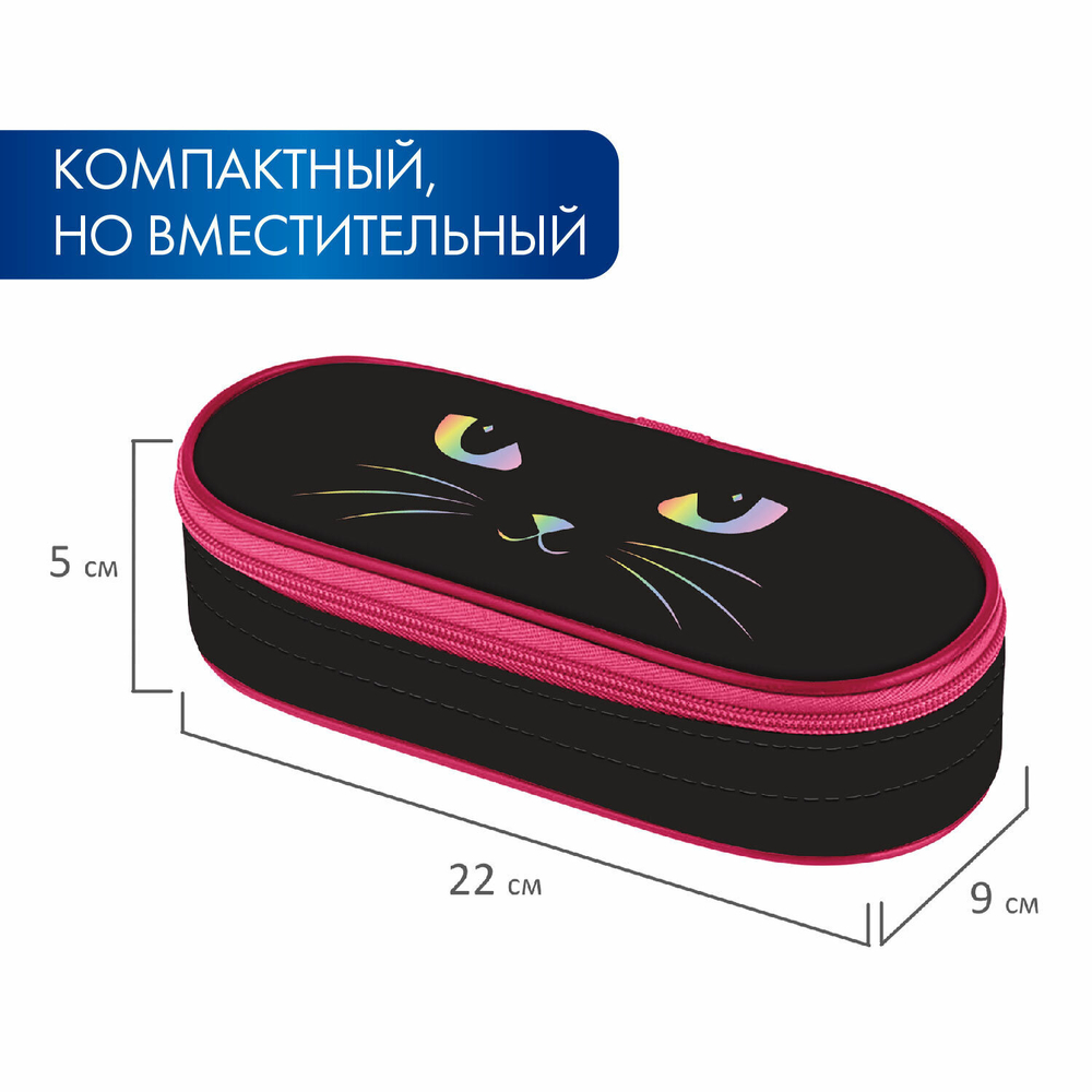 Пенал-футляр BRAUBERG 1 отделение органайзер полиэстер 22x9x5 см "Cat eye" (2 штуки в упаковке)