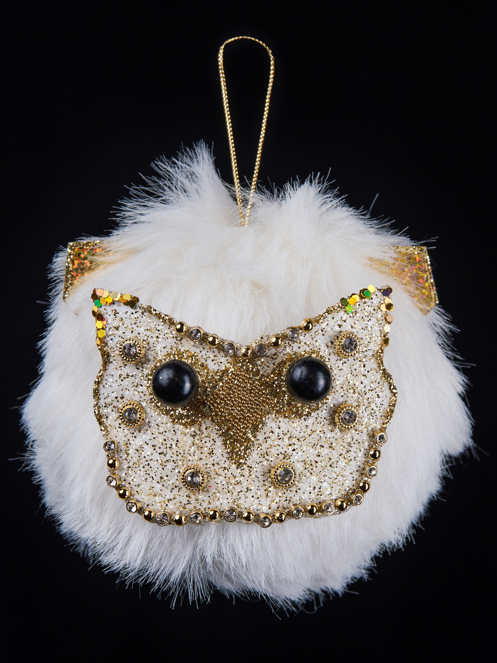 Елочная игрушка Сова 13х15см ChristmasDeLuxe кремовая с золотом