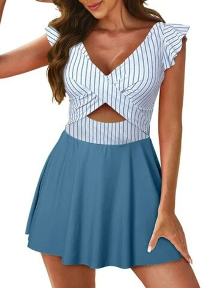 Купальник раздельный с юбкой женский голубой