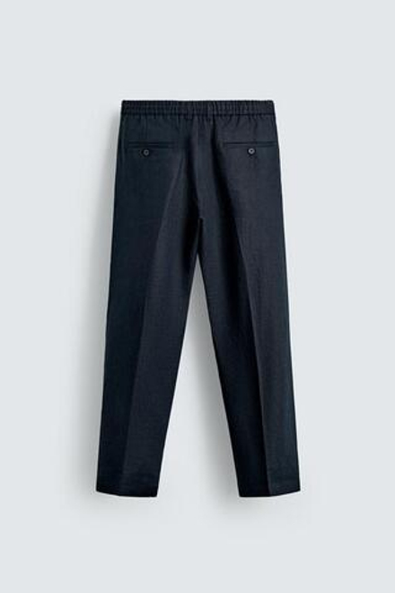 ZARA БРЮКИ КЛАССИЧЕСКОГО КРОЯ ИЗ 100% ЛЬНА, МОРСКОЙ СИНИЙ