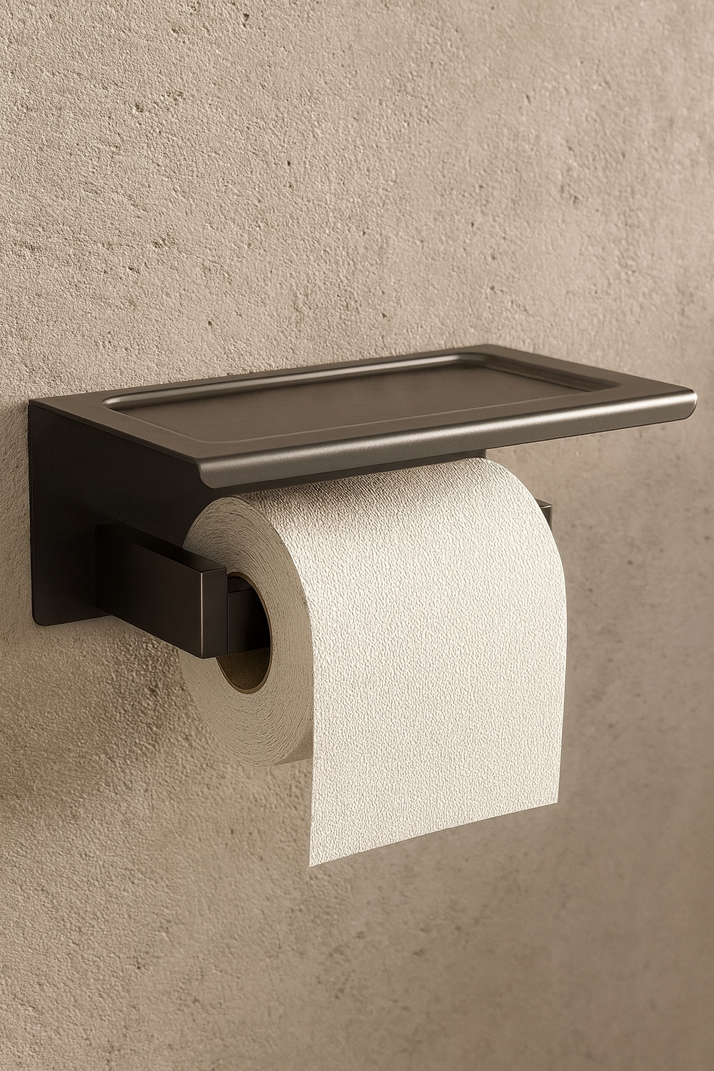 Держатель для туалетной бумаги STWORKI Готланд S13345GB настенный, вороненая сталь, с полкой