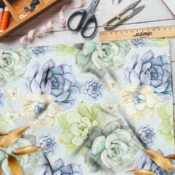 Ткань саржа акварельные суккуленты