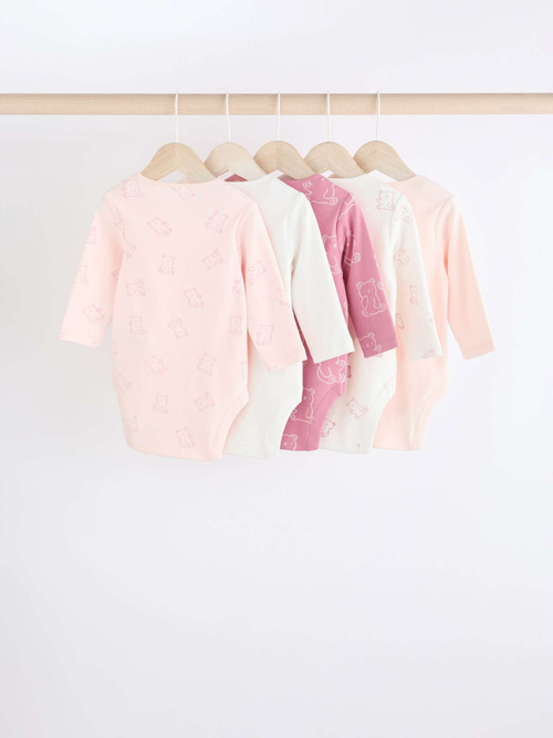 Боди с длинным рукавом для малышей Next N95-296, 5 шт., Молочный, Розовый