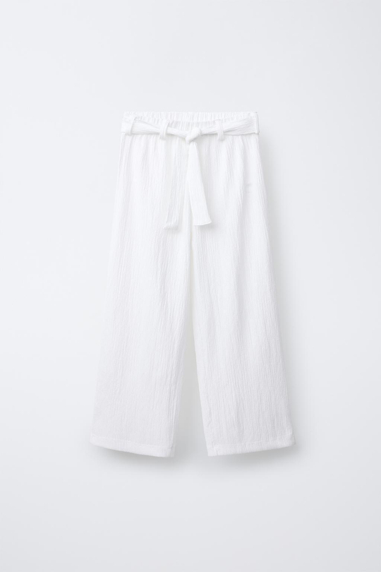 ZARA БРЮКИ ИЗ РЕЛЬЕФНОЙ ТКАНИ С ПОЯСОМ, БЕЛЫЙ