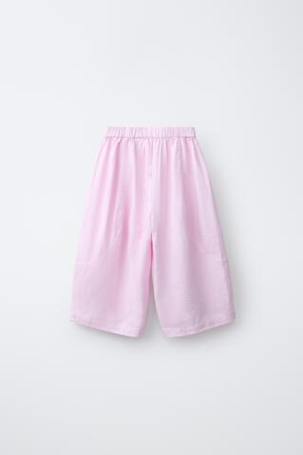 ZARA БРЮКИ-БОМБАШКИ ИЗ СМЕСОВОГО ЛЬНА, РОЗОВЫЙ