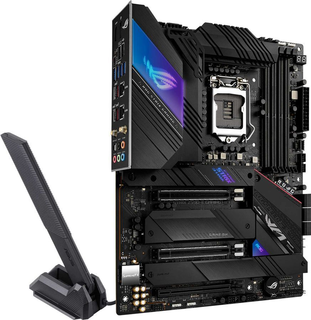 Материнская плата ASUS ROG STRIX Z590-E GAMING WIFI, LGA1200, Z590, 4*DDR4, DP+HDMI, SLI+CrossFireX, SATA3 + RAID, Audio, 2,5Gb LAN, USB 3.2*9, USB 2.0*8, ATX ; 90MB1640-M0EAY0