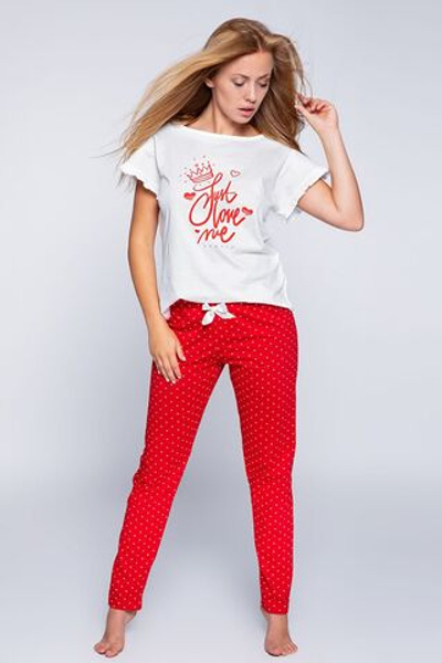 Оригинальная женская пижама Maddy с принтом (Размер: XL) (Цвет: белый с красным)
