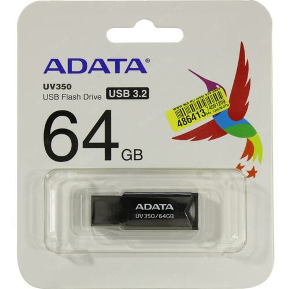 Накопитель ADATA UV350 &lt;AUV350-64G-RBK&gt; USB3.2 Flash Drive 64Gb