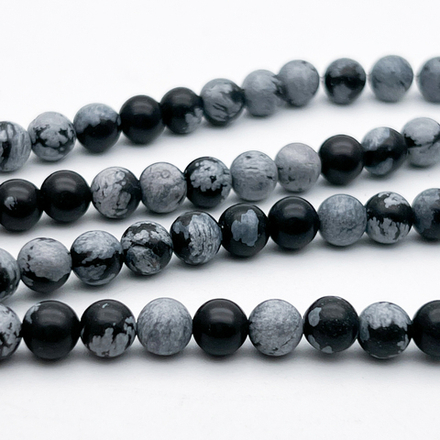 Обсидиан "Снежный" бусины, диаметр 6,2-6,3 мм, цена за 28-29 шт (1/2 нити)