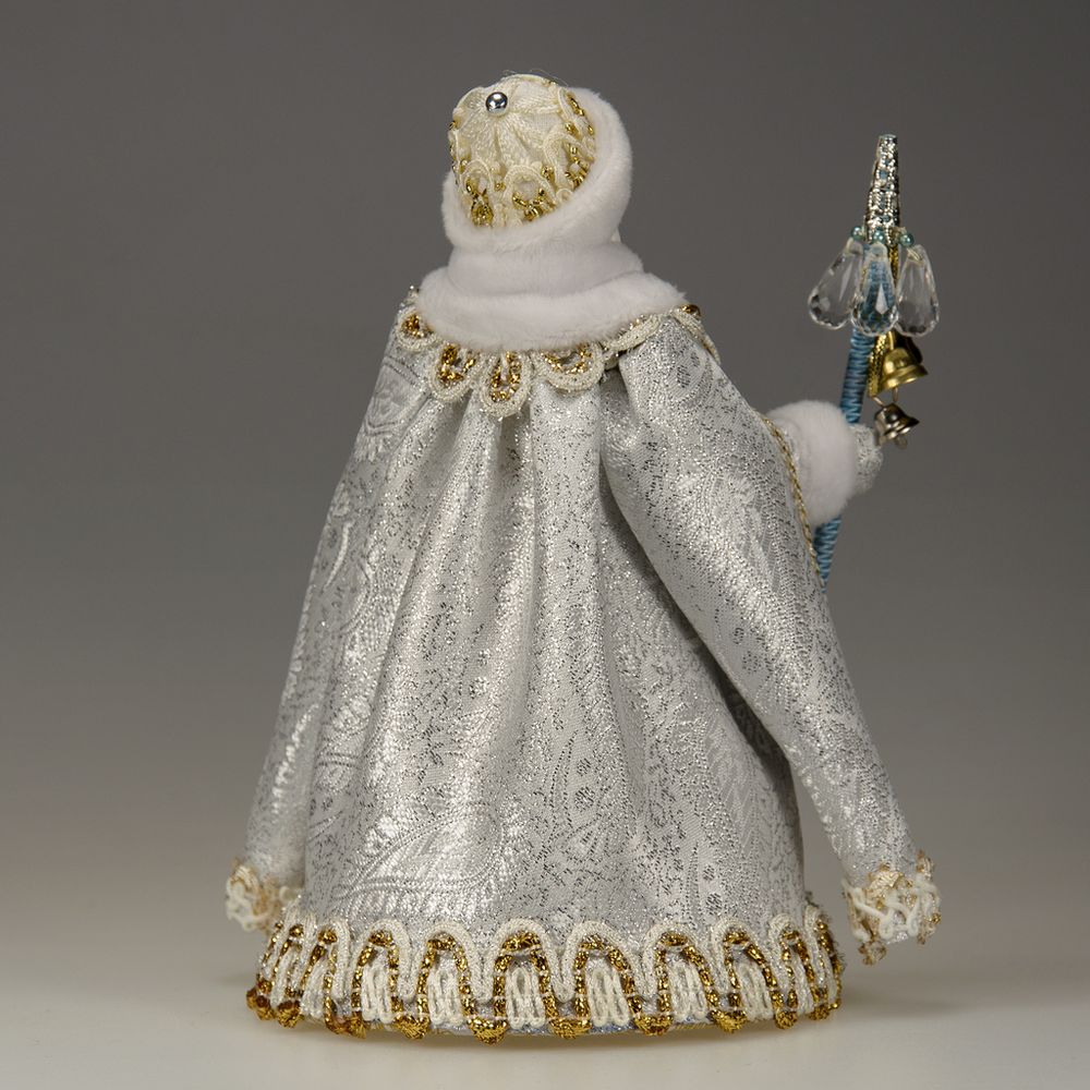 Кукла под ёлку Дед Мороз серебряный с посохом