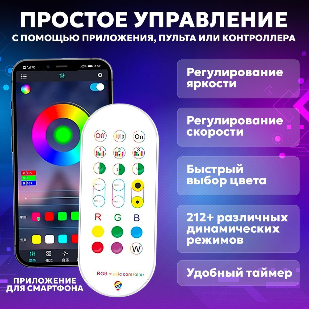 Светодиодная умная RGB настольная светильник-лампа с пультом управления и Bluetooth