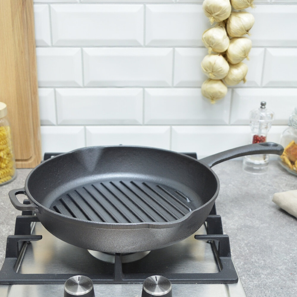 Сковорода гриль 26см чугунная, литая ручка, тм Гардарика