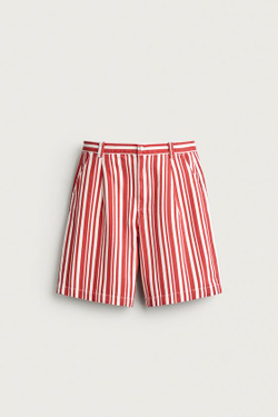 ZARA ШОРТЫ WIDE FIT В ПОЛОСКУ, КРАСНЫЙ