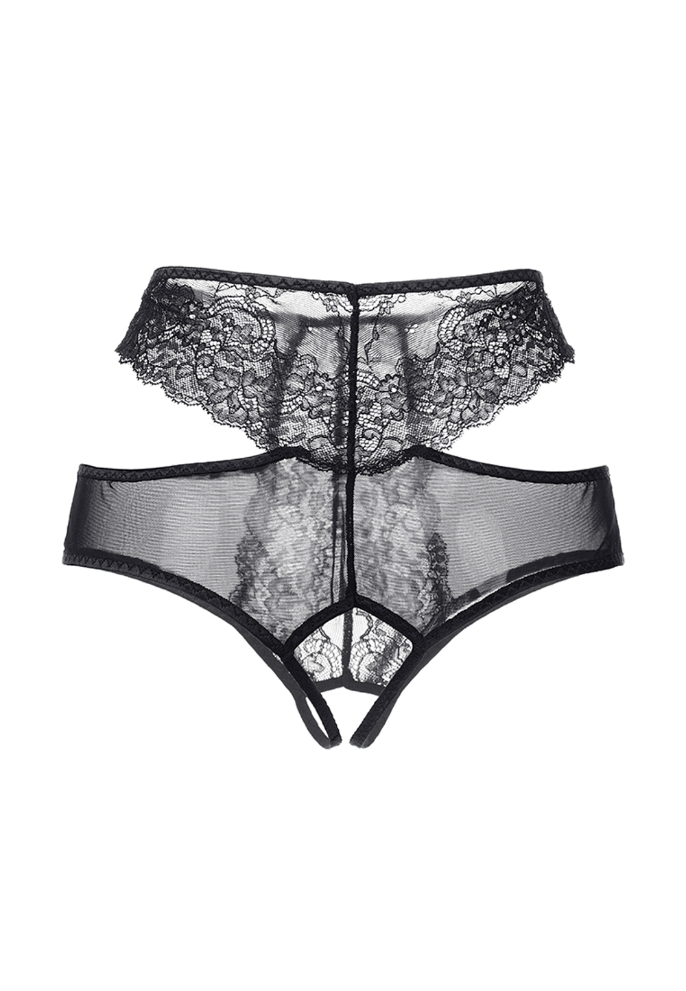 Эротические трусики с высокой посадкой и ажурными вырезами черные 50-52