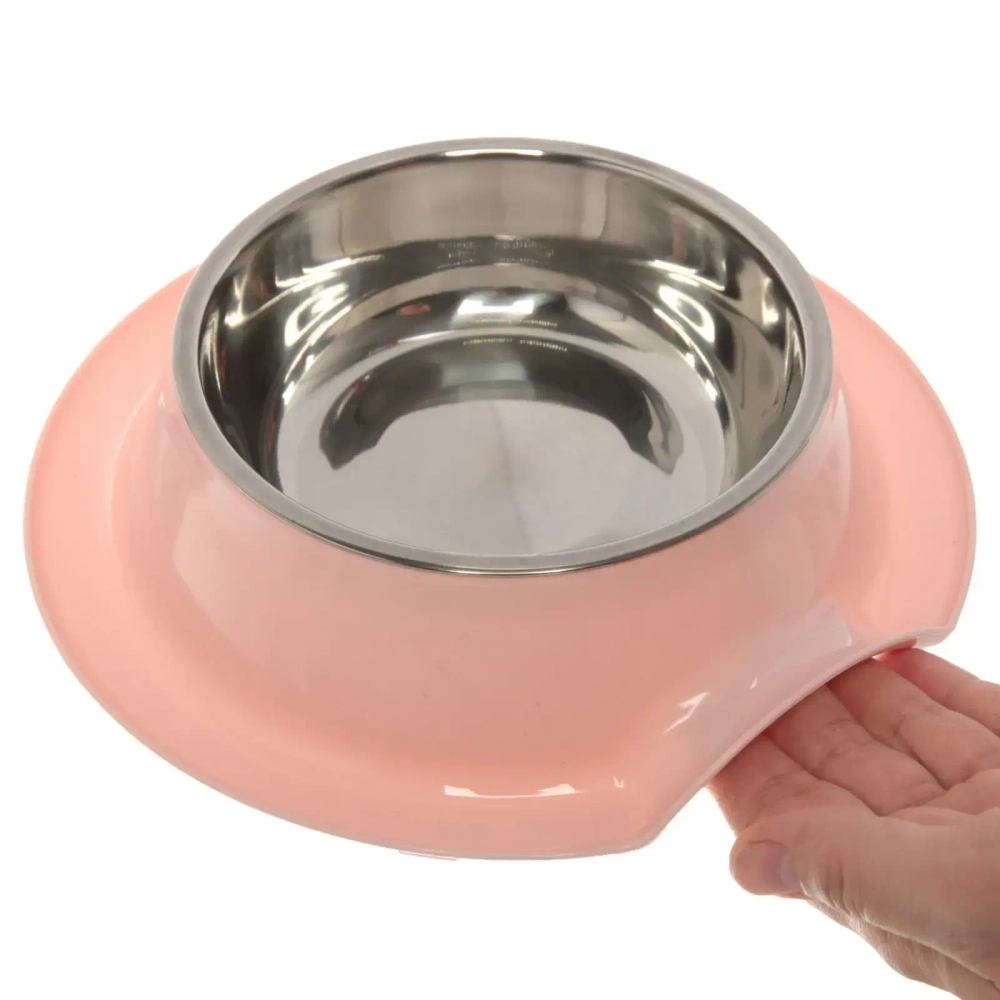 Миска металлическая «Колор-Примула» 250мл 21,5*5,5см на пластиковой подставке, цвет розовый