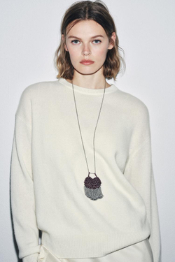 ZARA ДЖЕМПЕР ИЗ 100% КАШЕМИРА С ДЛИННЫМИ РУКАВАМИ, ЭКРЮ