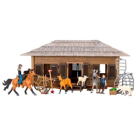 Набор фигурок животных серии "На ферме": 23 предмета: ферма, домашние животные (лошади, козы, ослик), фермеры и инвентарь