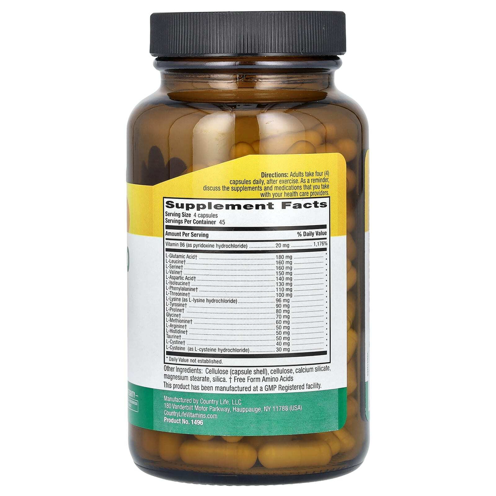 Country Life, Max-Amino Caps, с витамином B-6, 180 вегетарианских капсул