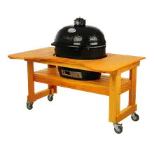 Керамический угольный гриль Primo Oval XL 400, 64 см, на столе из лиственницы