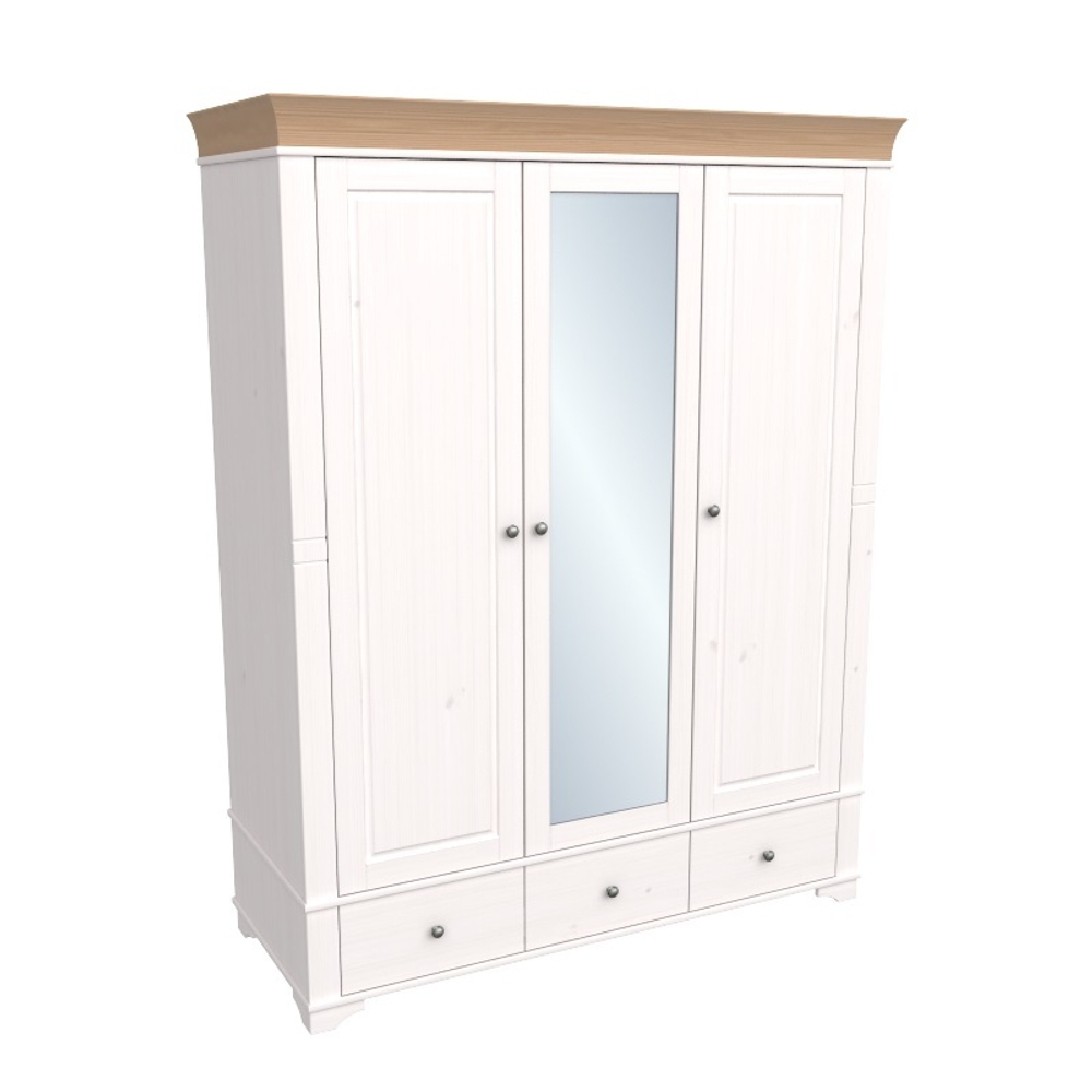 Шкаф 3х дверный с зеркалом «Бейли» белый воск/антик