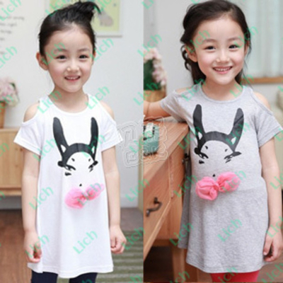 Туника детская однотонная с прорезями на плечах и принтом зайчика