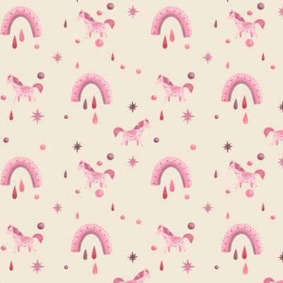 Pattern with pink unicorn pony and rainbow