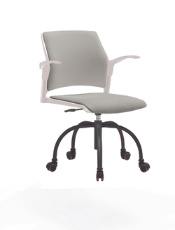 Кресло Rewind каркас черный, пластик белый, база паук краска черная, с открытыми подлокотниками, сиденье и спинка светло-серые