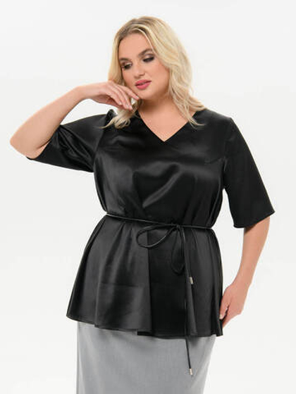 Блуза из плотного атласа, чёрная