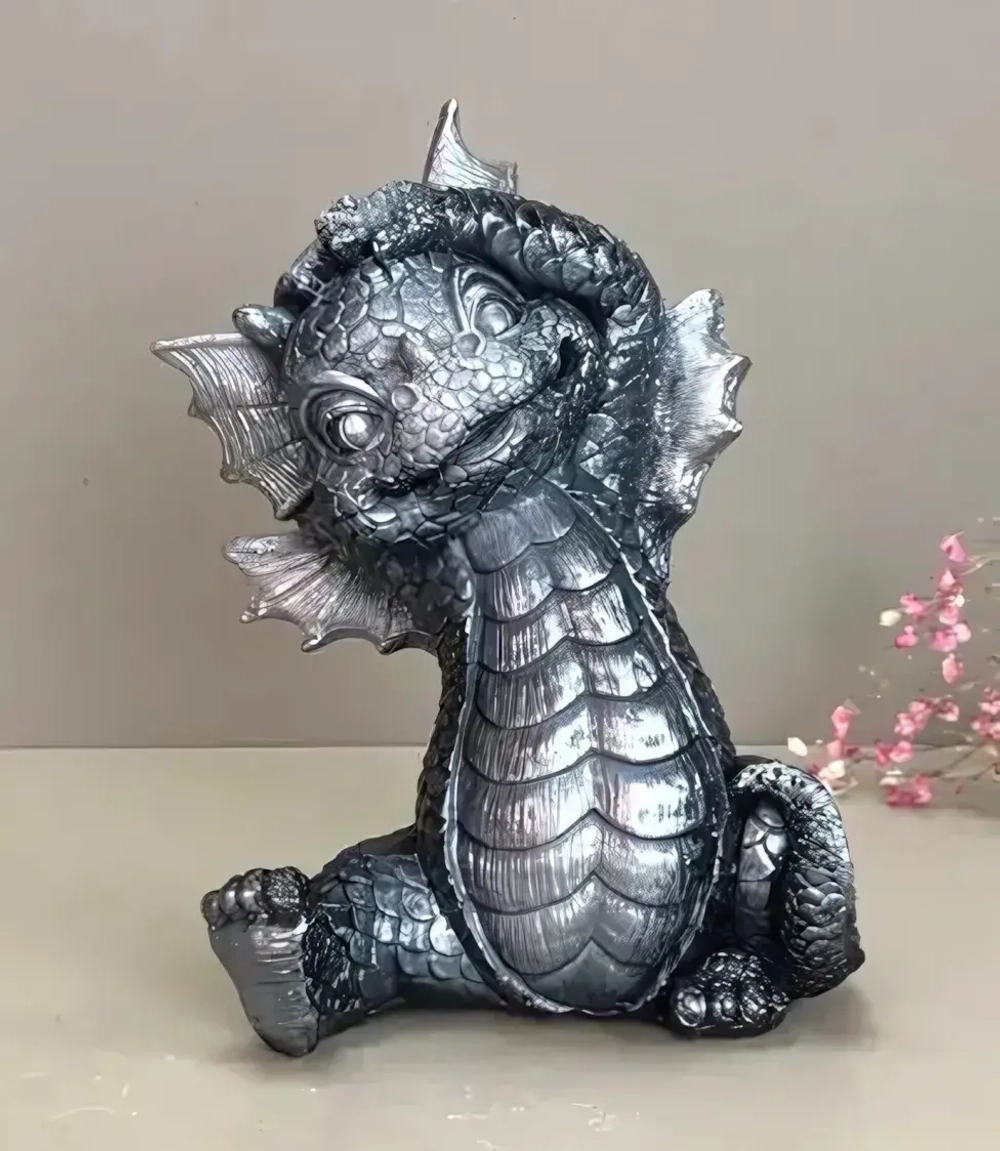 Статуэтка из гипса «Дракон Озорник» 15см античное серебро
