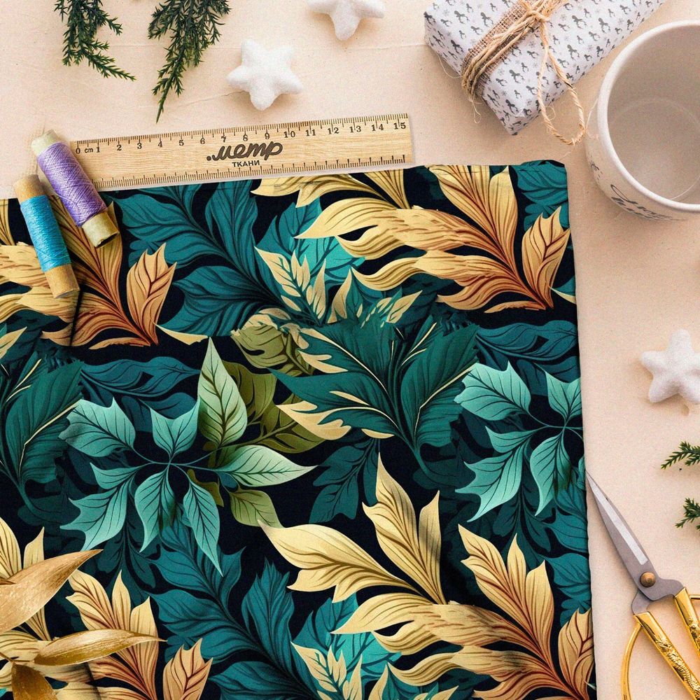 Ткань флис крупные сухие листья