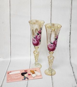 Свадебные бокалы , золото, роспись цветы