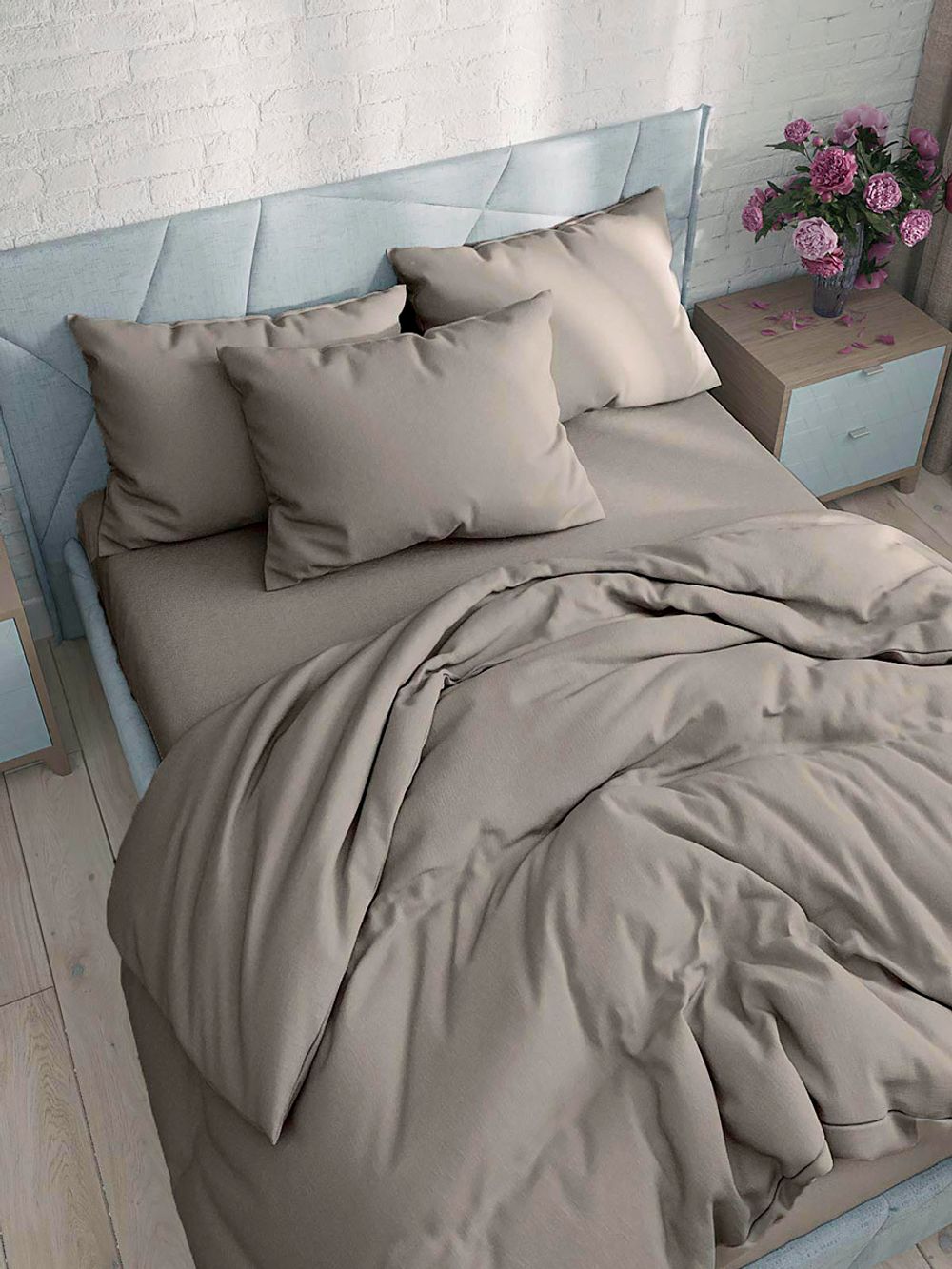 Наволочка комплект 2шт Полисатин Simple House "Теплый серый" 70x70 см