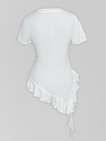 Футболка Jinli однотонная асимметричная с рюшами и разрезом сбоку