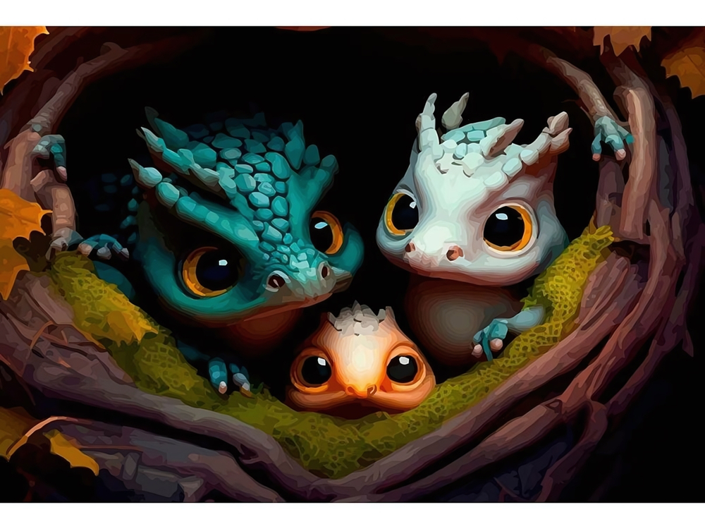 Алмазная мозаика 17*22см. блест. с подр. "Драконье гнездо" с полным заполн. 23цв. (Арт. НД-0765)