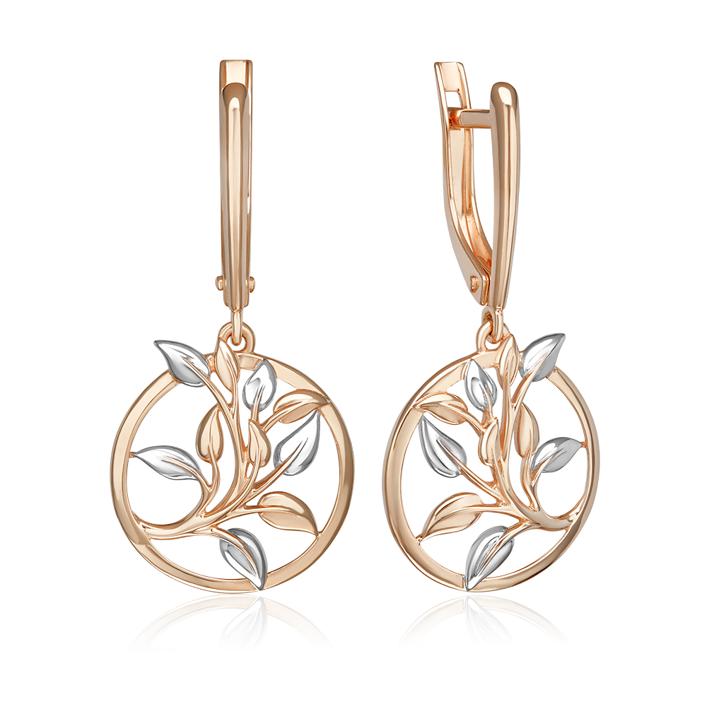 Серьги «Золотые ветви» с английским замком из красного золота