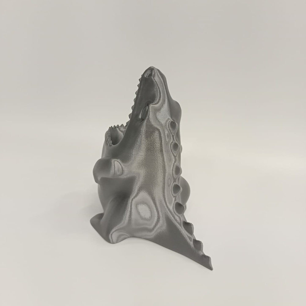 Подставка для карандашей голодный Динозаврик, серебристый, 3D печать