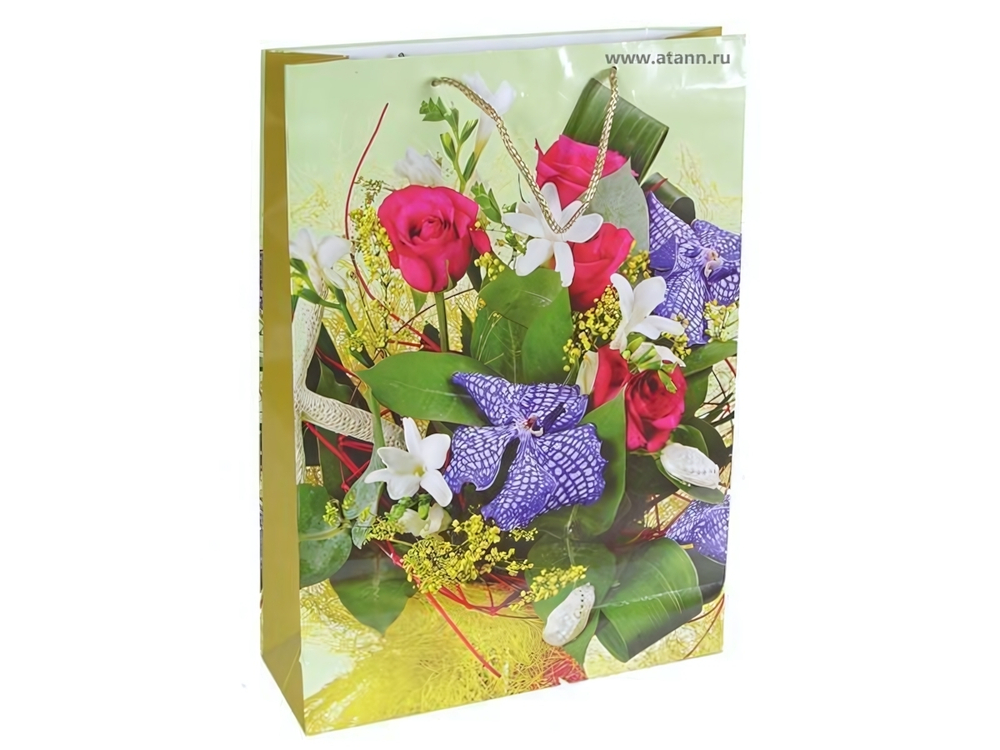 Пакет бумажный 32*45*11см с ручками "Цветы" микс