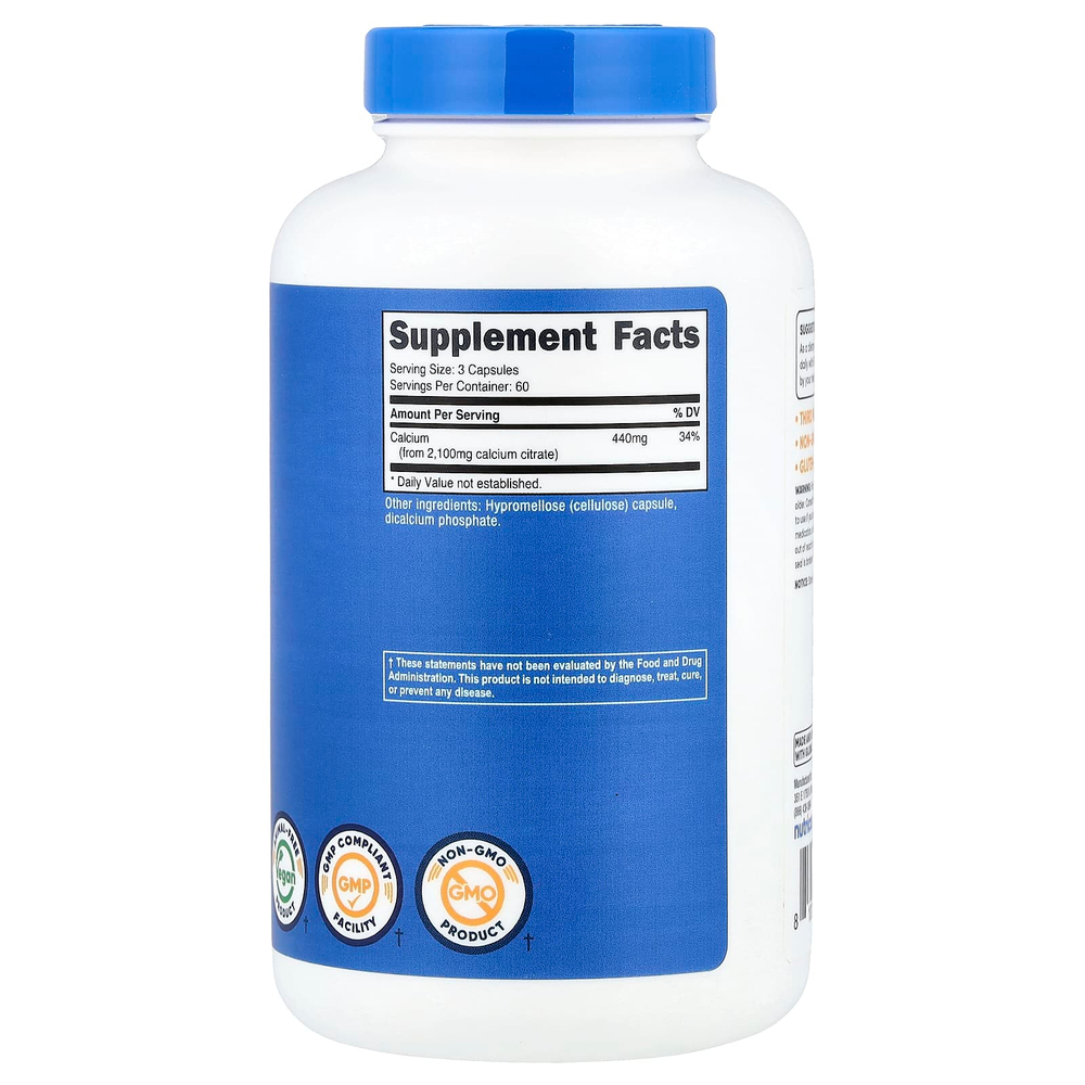 Nutricost, цитрат кальция, 180 капсул (700 мг в 1 капсуле)