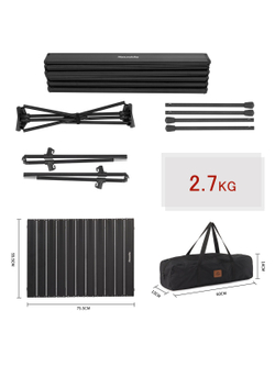 Стол туристический Naturehike FT11 алюминиевый, быстросборный, 75х55х44/34 см, складной, черный