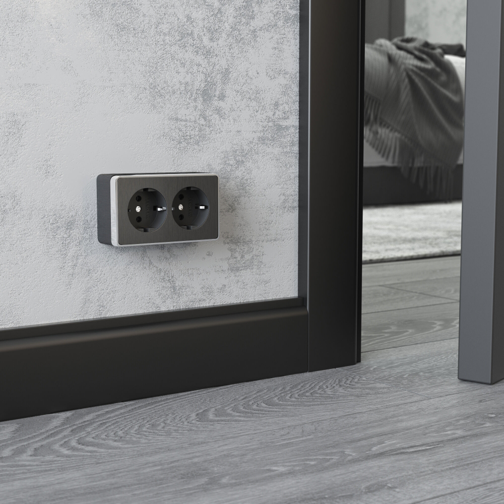 Розетка двойная с заземлением Gallant графит рифленый W5072104