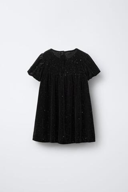 ZARA БАРХАТНОЕ ПЛАТЬЕ С БАНТОМ И БЛЁСТКАМИ, ЧЕРНЫЙ